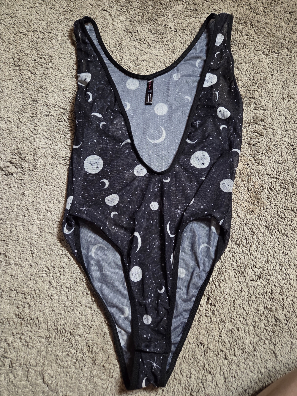 BodyRage One Size Black Celestial Moon & Stars Print One-size Bodysuit
